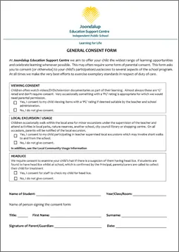 STUDENT PERMISSIONS JOONDALUP EDUCATION SUPPORT CENTRE